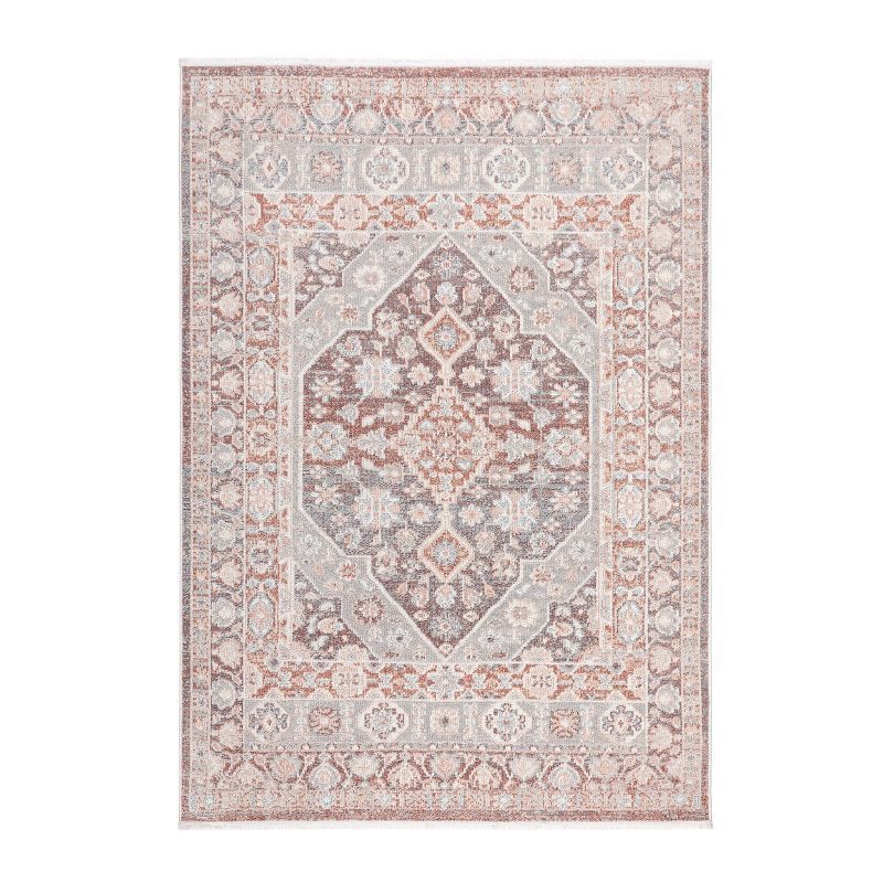 Brown and Grey Medallion Washable Polyester Area Rug