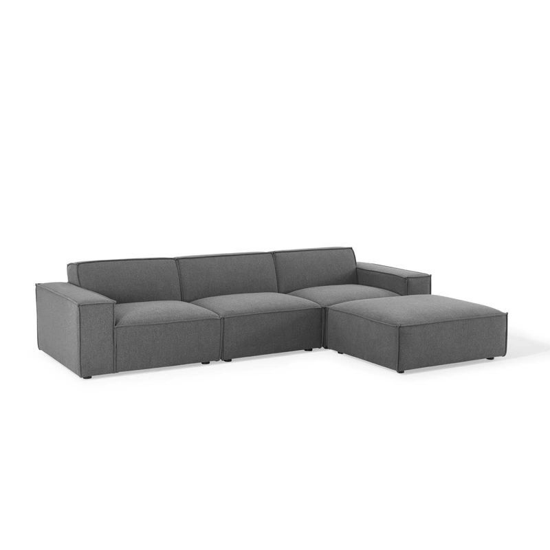 Charcoal Velvet Four Piece Sectional Sofa with Ottoman