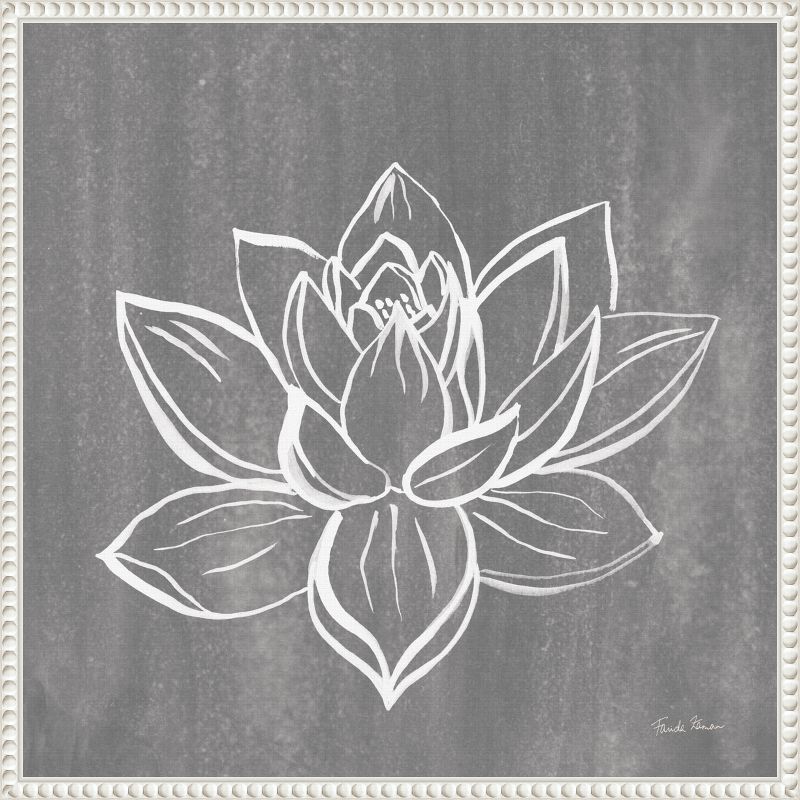 22 x 22 Sylvie Beaded White Framed Abstract Lotus Canvas Print