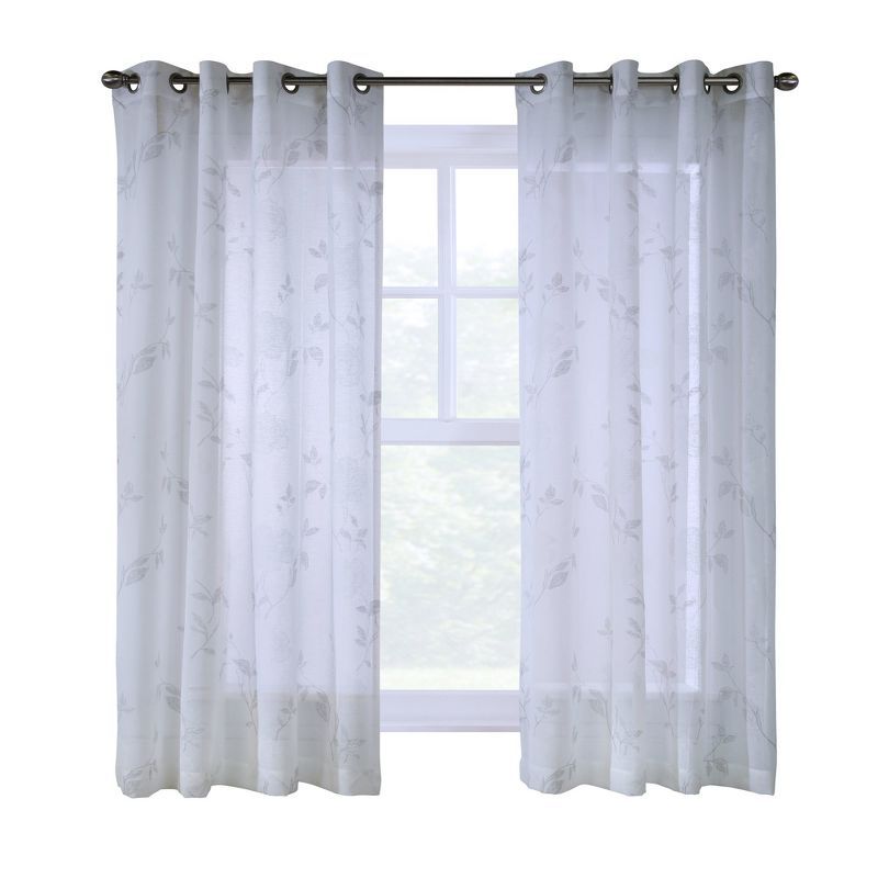 White Ground Length Sheer Polyester Linen Grommet Window Panel