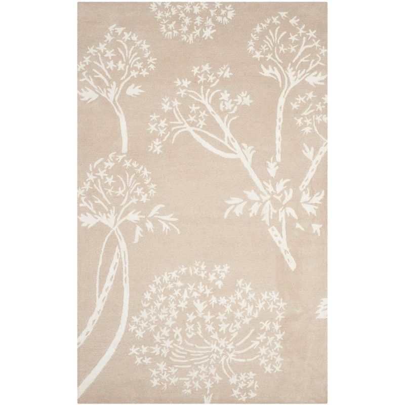 Hand-Tufted Sand and Ivory Wool Floral Area Rug, 5' x 8'