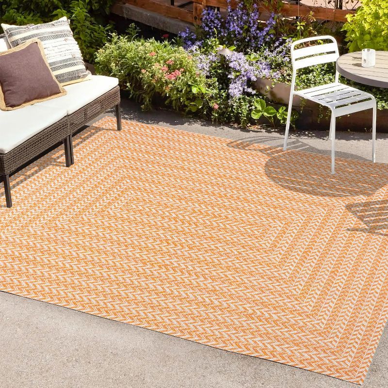 Chevron Modern Concentric Squares Orange/Cream 5 ft. x 8 ft. Indoor/Outdoor Area Rug