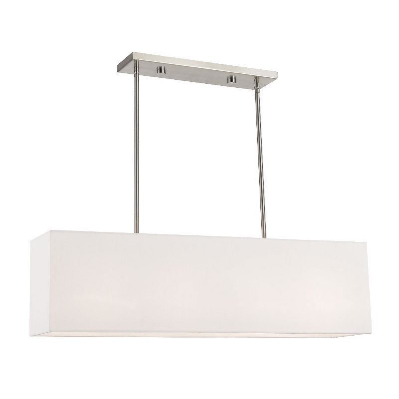 Summit 4-Light Linear Chandelier with Off-White Fabric Shade in Brushed Nickel