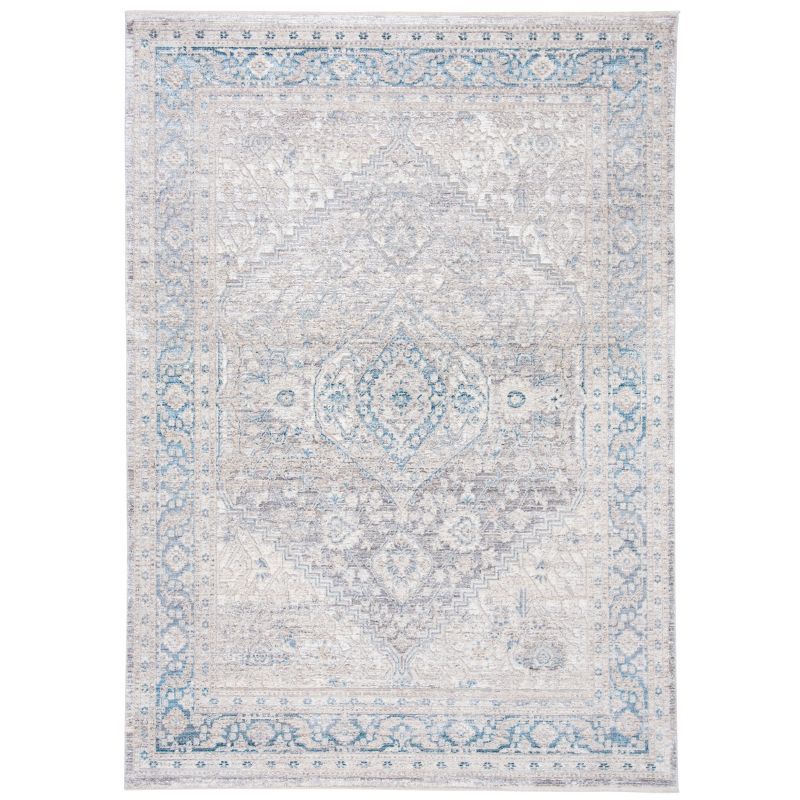 Gray and Blue Hand-Knotted Wool Round Area Rug