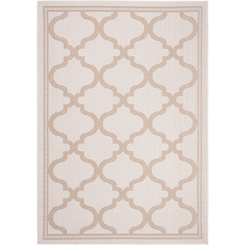 Ivory and Beige Rectangular Synthetic Indoor/Outdoor Rug