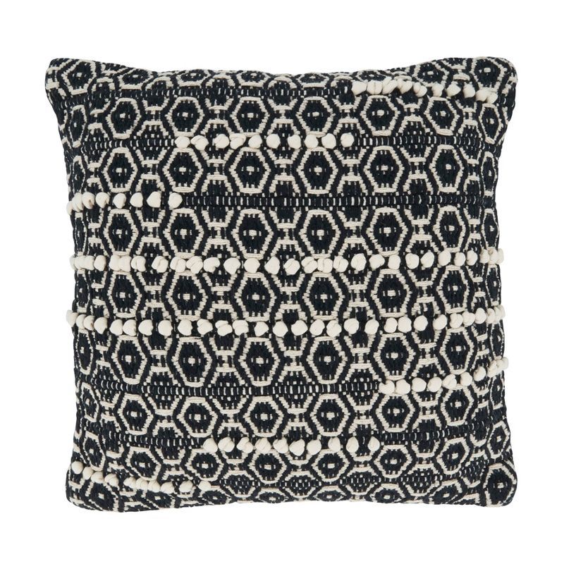 18" Black and White Dual-Tone Moroccan Square Throw Pillow