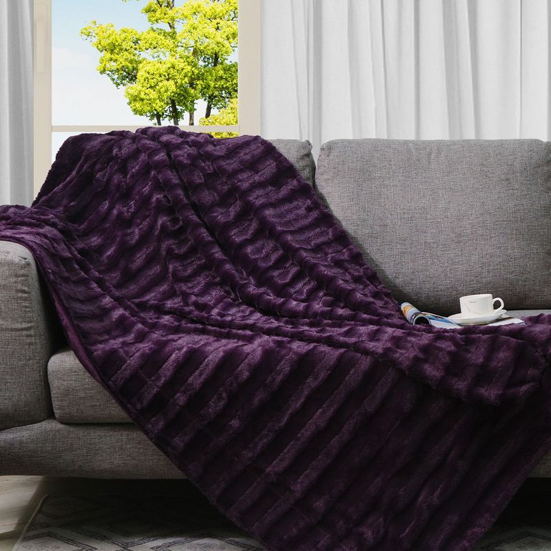 Luxurious Purple Faux Fur Reversible Throw Blanket