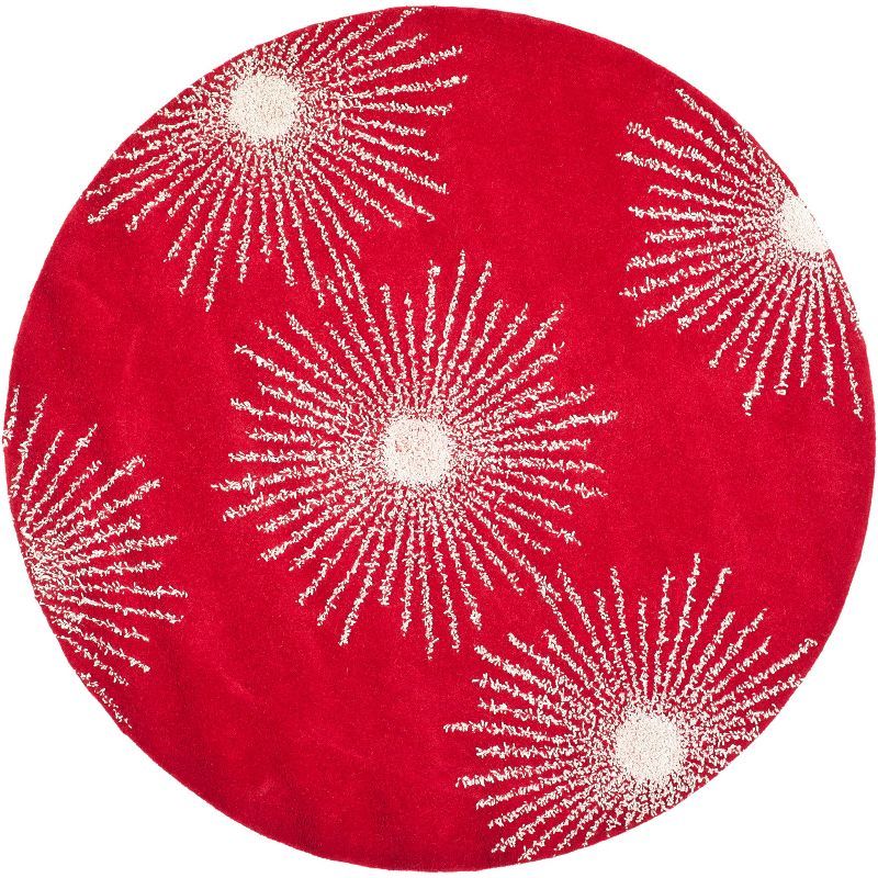 Hand-Tufted Red and Ivory Wool Round Area Rug, 6'