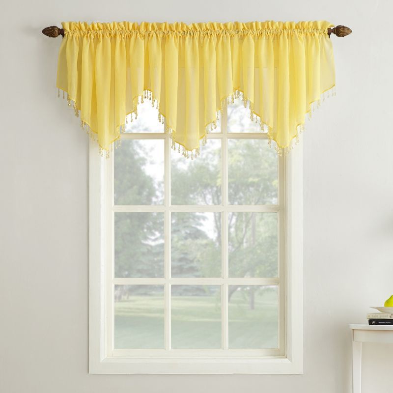 Yellow Crushed Voile Beaded Rod Pocket Valance 51x24