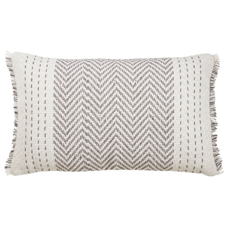 Oversize Kantha Stitch Striped Poly Filled Throw Pillow Gray - Saro Lifestyle