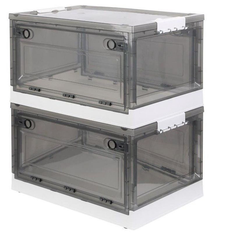 Clear Stackable Foldable Plastic Storage Boxes with Wheels, 19" x 14" x 9"