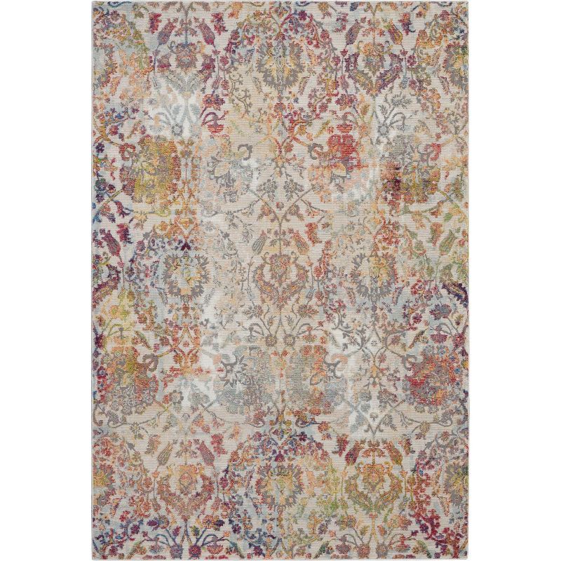 Ivory & Orange Floral Round Synthetic Easy-Care Rug, 63 in