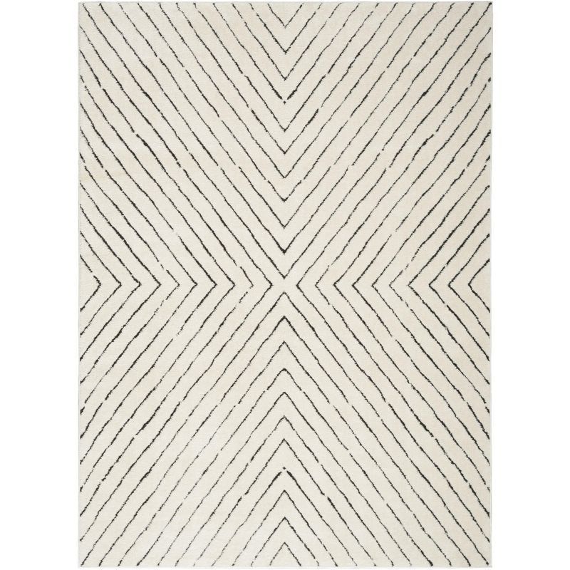 Ivory Black Abstract 8' x 10' Synthetic Area Rug