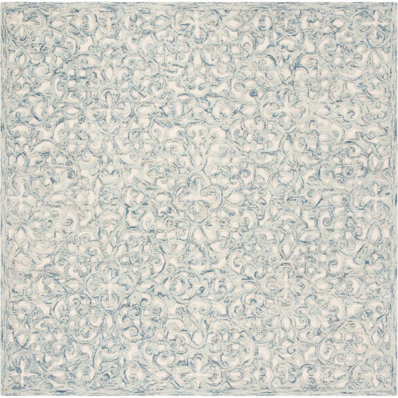 Elegant Trace Square Hand-Tufted Wool Rug in Blue - 4' x 4'