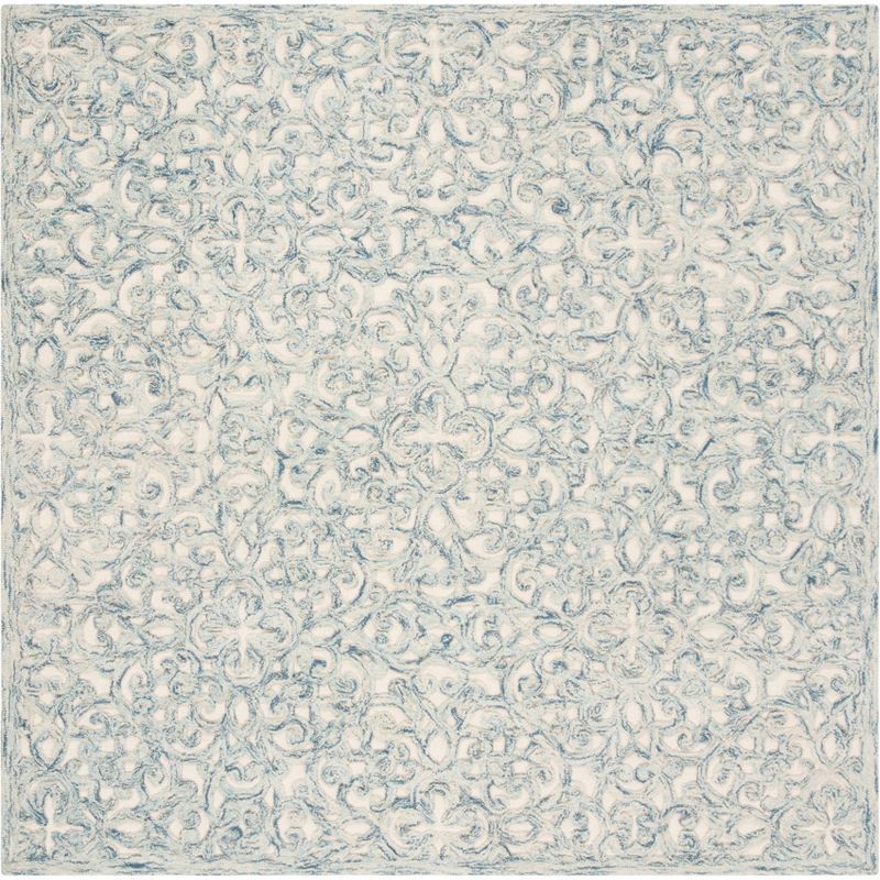 Elegant Trace Square Hand-Tufted Wool Rug in Blue - 4' x 4'