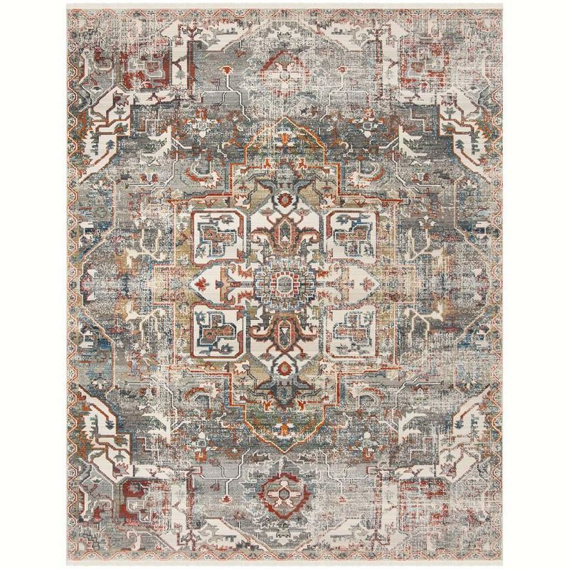 Vintage Charcoal and Olive Floral Motif Area Rug