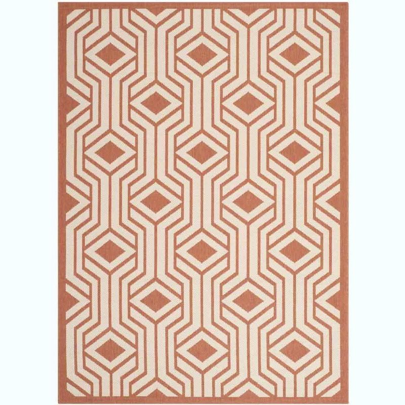 Terracotta & Beige Geometric Rectangular Indoor/Outdoor Rug 79"