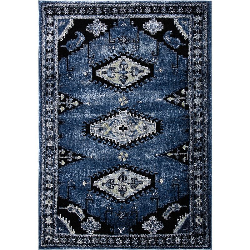 Elysian Blue-Black Hand-Knotted Easy-Care Synthetic Area Rug