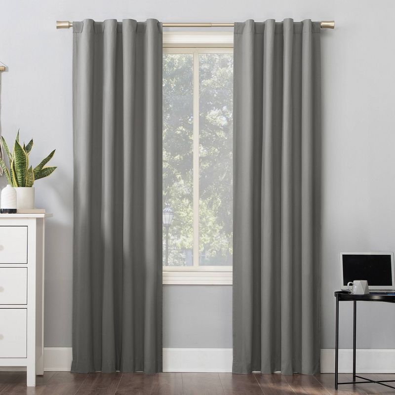 Gray Extra Long Blackout Polyester Drapes with Hidden Tabs