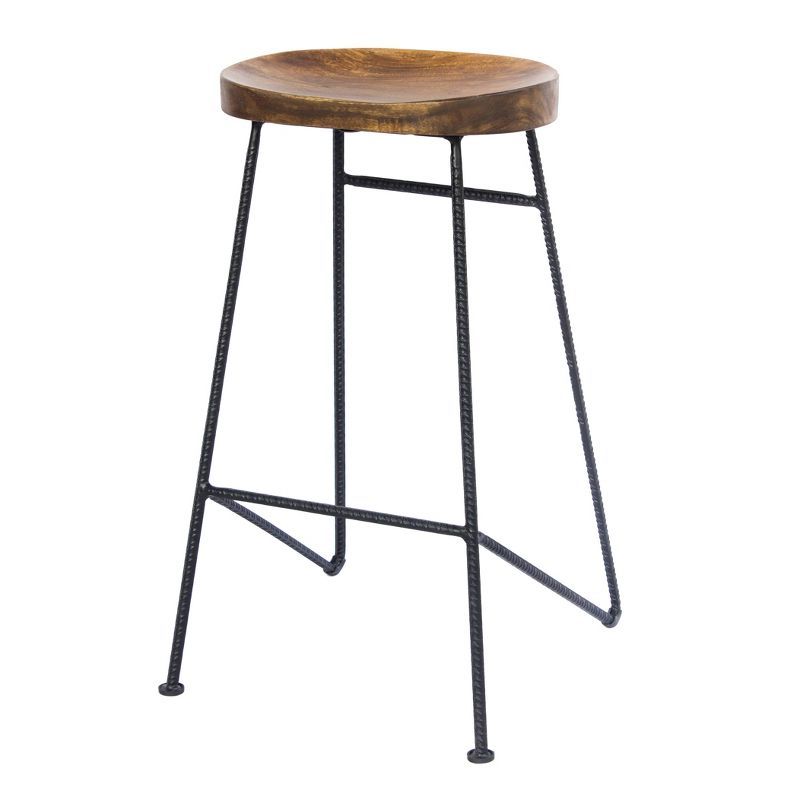 28" Industrial Saddle Seat Bar Stool in Black and Brown