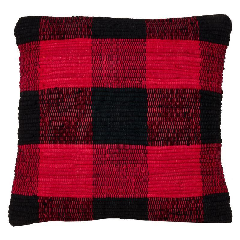 Buffalo Plaid Red and Black Cotton Square Throw Pillow