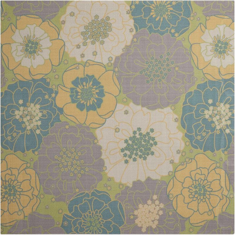 Green Floral Synthetic Square Indoor/Outdoor Area Rug 7'9"