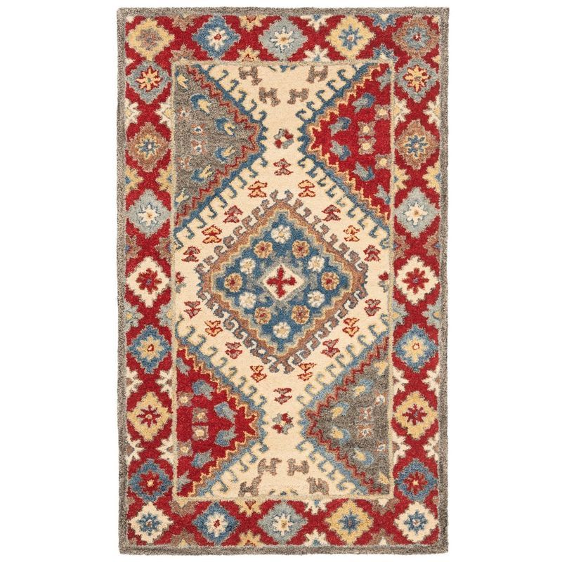 Elegant Heirloom Red & Ivory Hand-Tufted Wool Square Rug