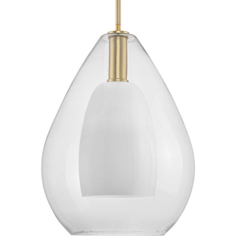 Carillon Brushed Gold Pendant with Clear and Opal Glass Shade