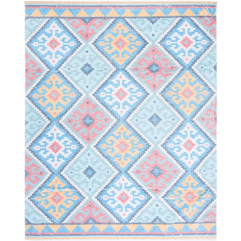 Blue and Aqua Geometric Cotton 8' x 10' Area Rug