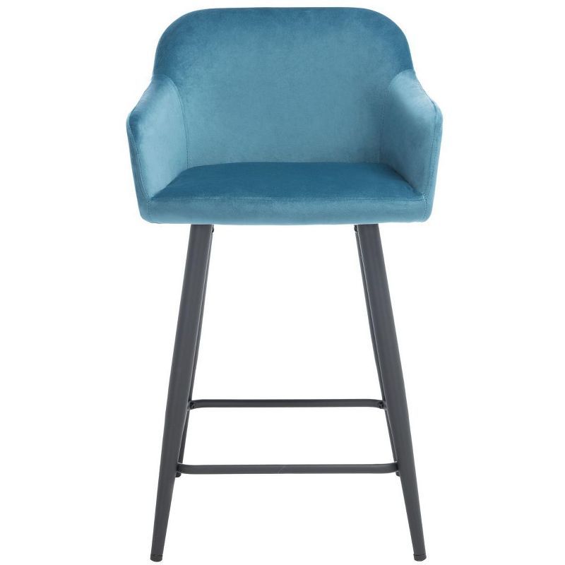 Denim Blue Velvet and Black Metal Counter Stool