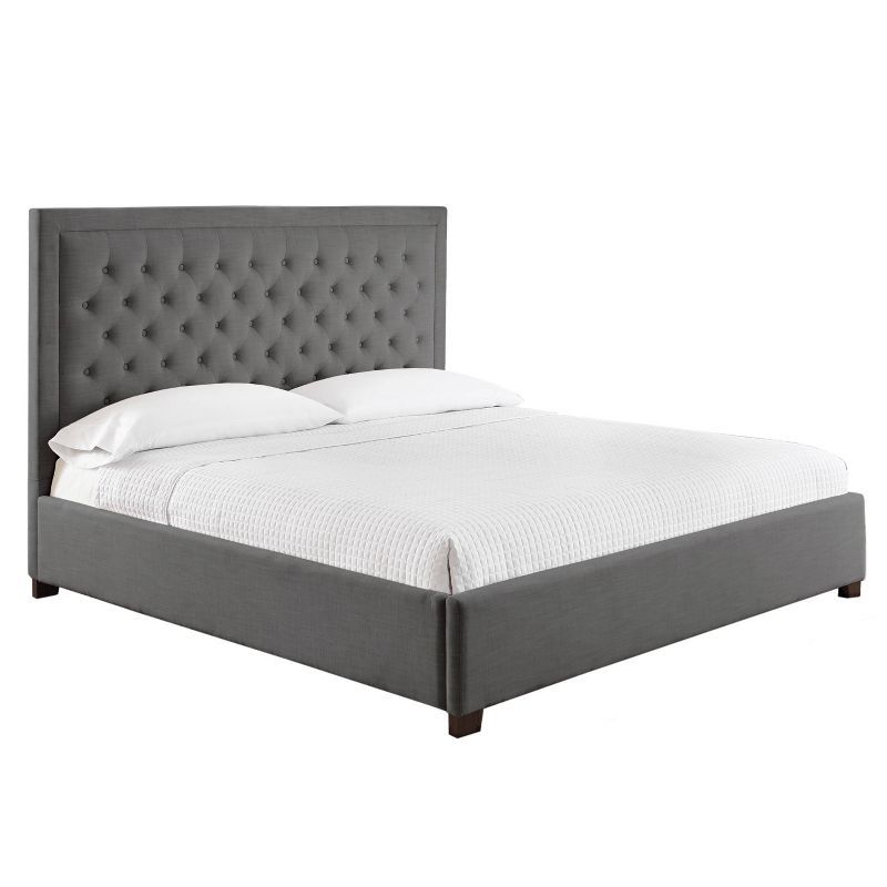 Transitional Gray King Upholstered Bed with Nailhead Trim