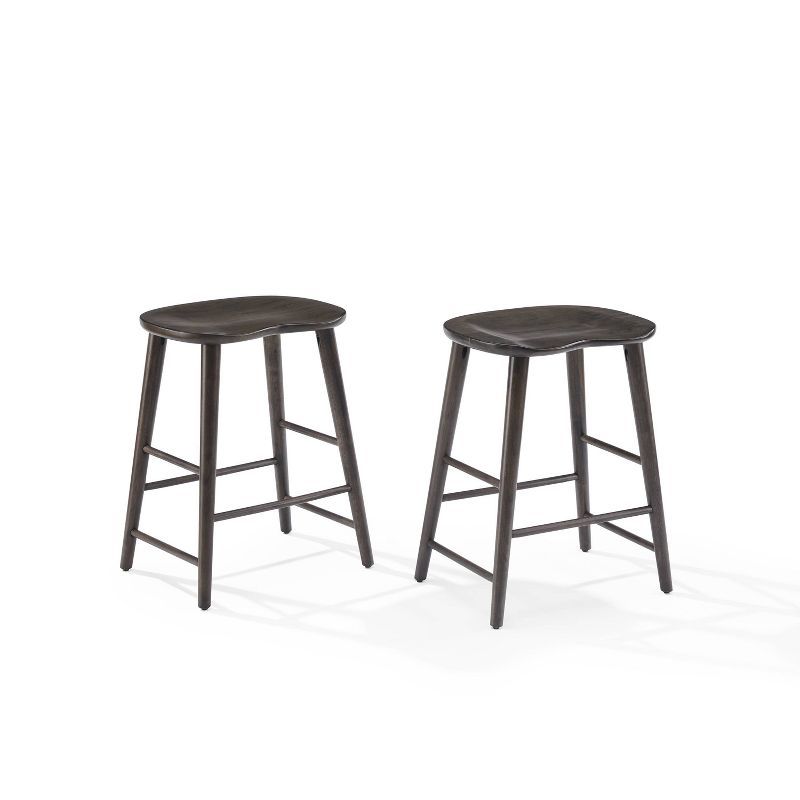 Gray Wood Backless Saddle Style Counter Stools, Set of 2