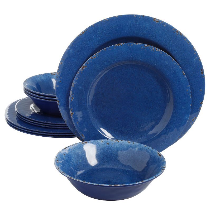 Mauna Cobalt Blue Melamine Dinnerware Set, Service for 4