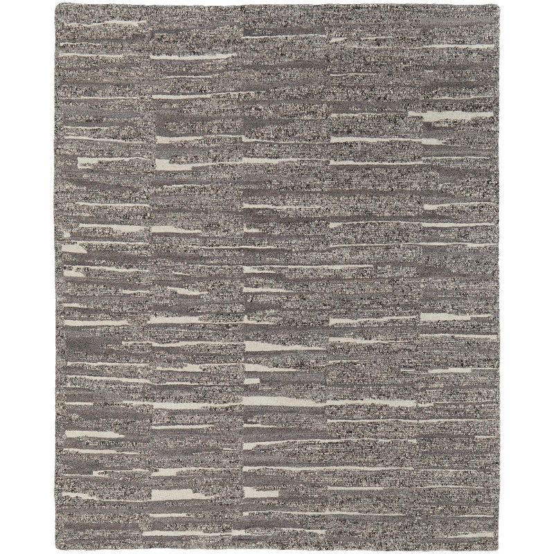 Handmade Rectangular Ivory and Gray Wool Abstract Rug