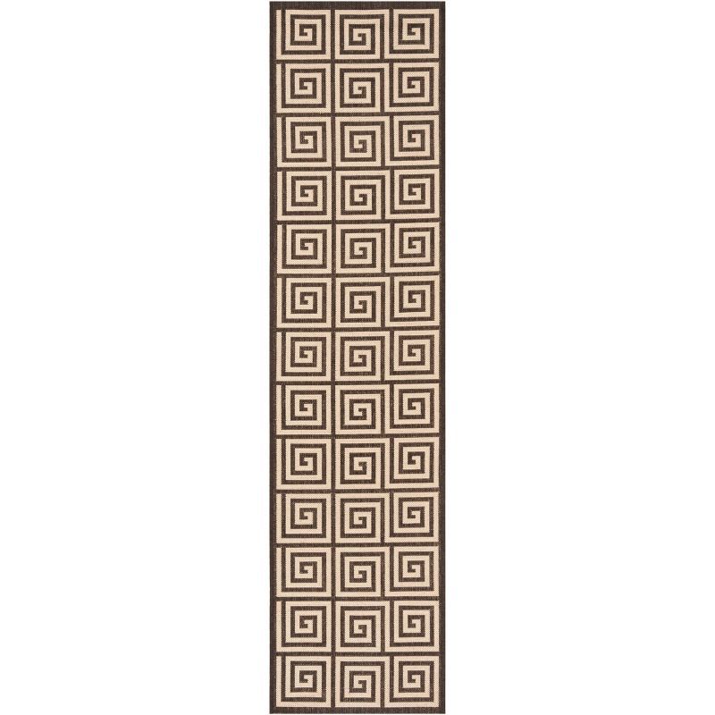 Linden Cream/Brown Geometric Synthetic Runner Rug - 2' x 8'