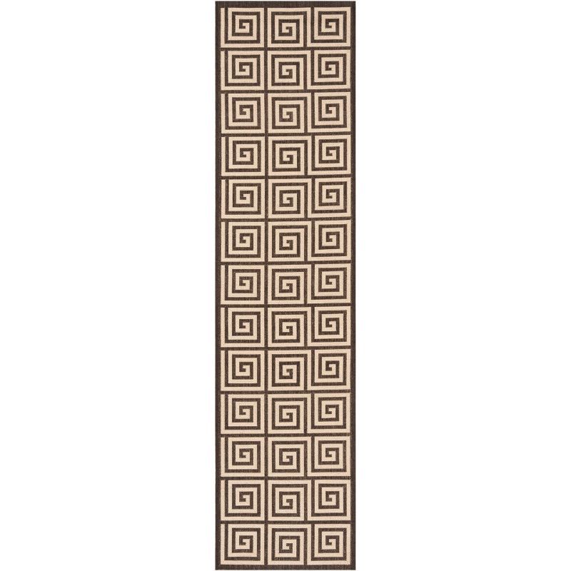 Linden Cream/Brown Geometric Synthetic Runner Rug - 2' x 8'