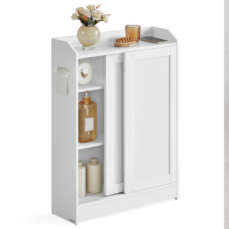 Cloud White Slim Bathroom Cabinet with Adjustable Shelving