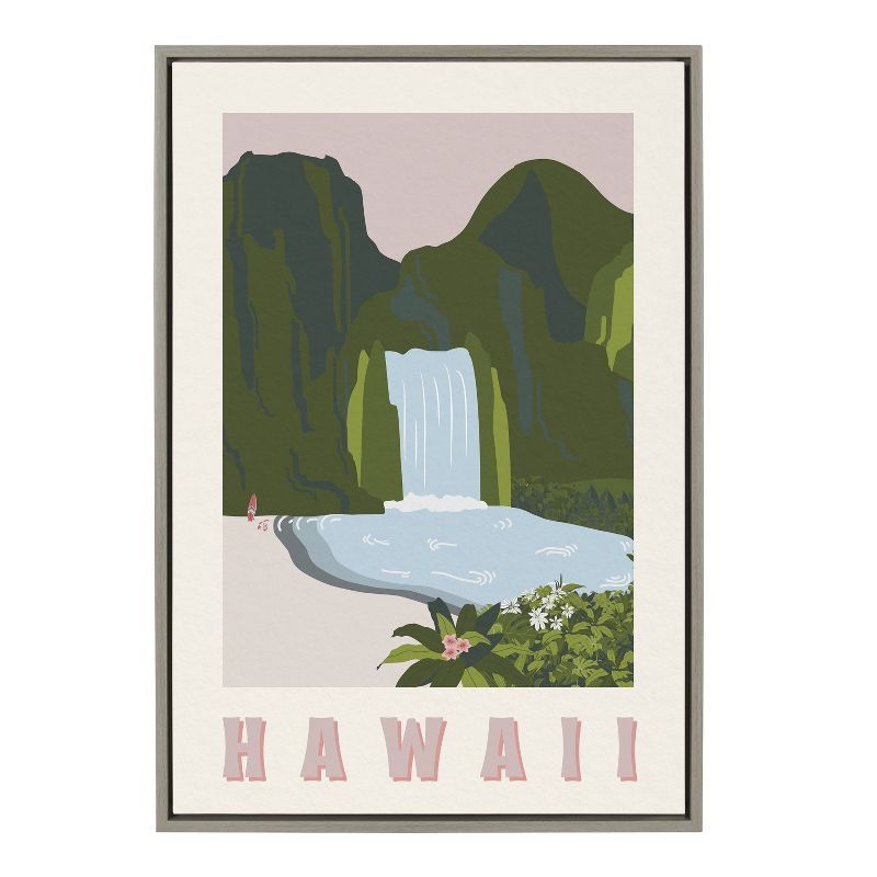 Hawaii Travel Poster Framed Canvas, 23x33, Gray