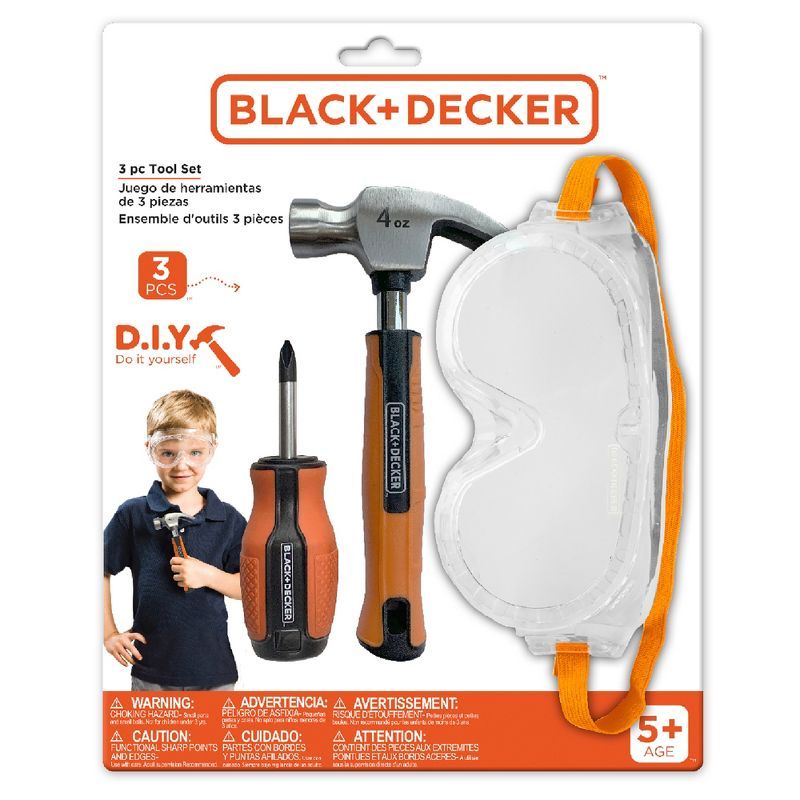 Kids' Black and Orange Plastic Tool Set with Safety Goggles