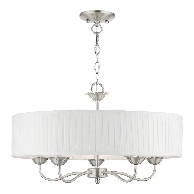 Edinburgh Transitional 5-Light Brushed Nickel Drum Pendant with Pleated Shade