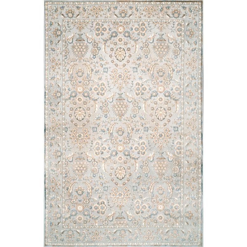 Beige Floral Pattern Synthetic 3' x 5' Area Rug