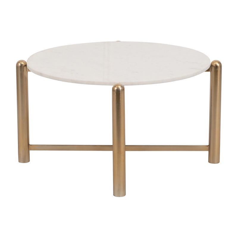 Round Gold Metal Coffee Table with White Marble Top