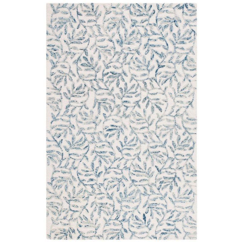 Ivory and Blue Floral Hand-Tufted Wool Area Rug 4' x 6'