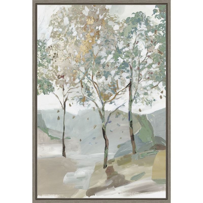 Breezy Landscape Trees II Canvas Print with Sylvie Greywash Frame