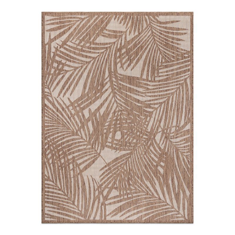 Tropical Palm Floral Brown Synthetic 5' x 7' Flatwoven Rug