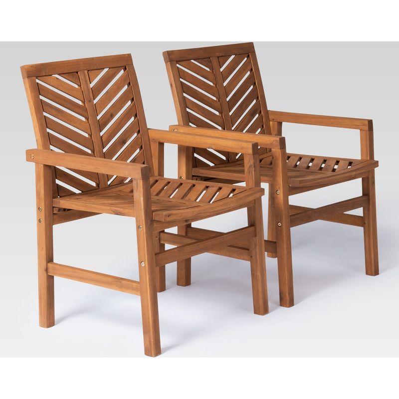 Set of 2 Brown Chevron Slatted Acacia Wood Patio Chairs