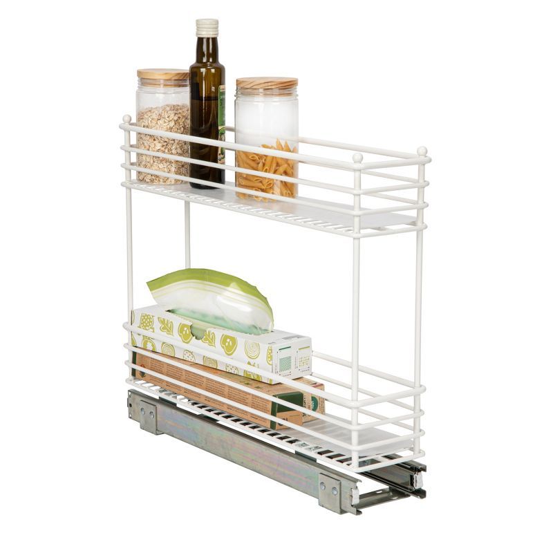 White 2-Tier Steel Pull-Out Cabinet Organizer with Plastic Liners