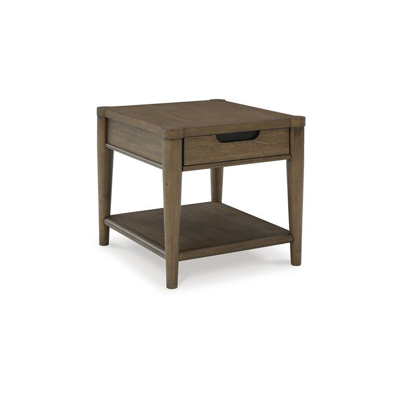 Brown Wood Rectangular End Table with Storage Drawer