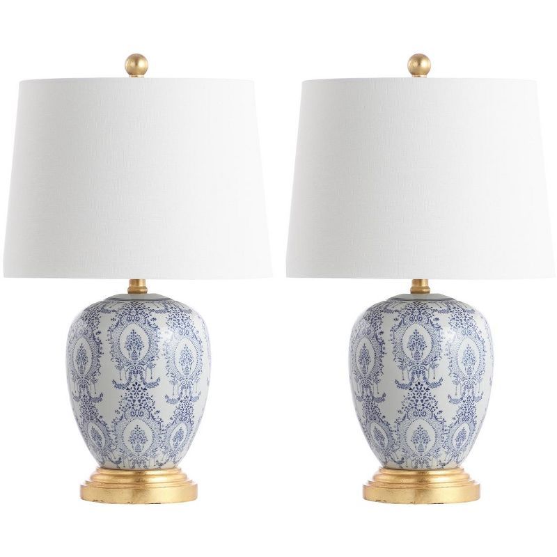 Kalel Blue and White Ceramic Table Lamp Set with Empire Shade