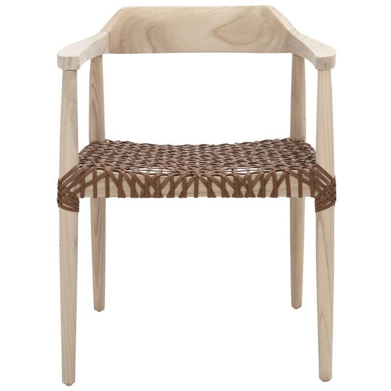 Munro Natural Sungkai Wood and Light Honey Leather Woven Accent Chair